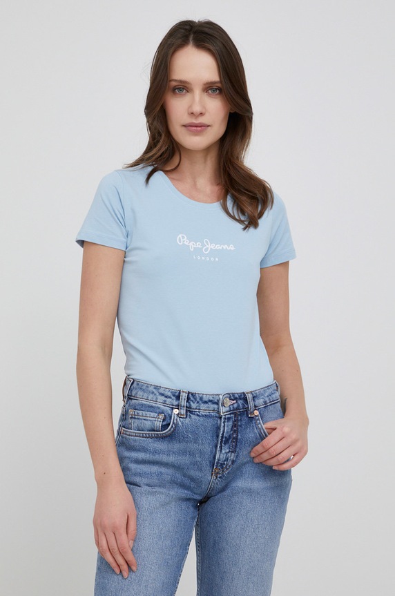 Tričko Pepe Jeans New Virginia Ss N s elastanom modrá PL505202.516