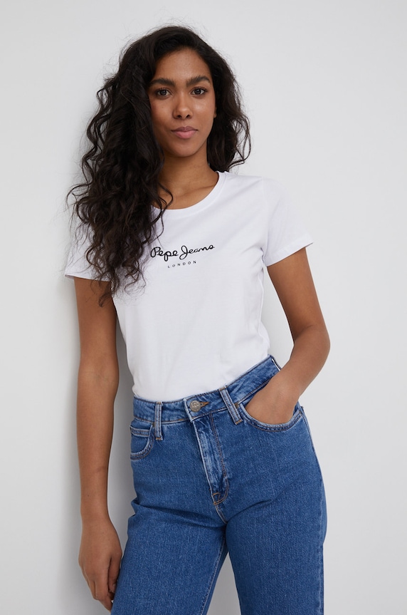 Pepe Jeans t-shirt New Virginia Ss N elasztánnal fehér PL505202.800