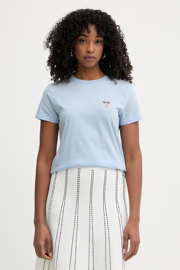 Bavlnené tričko Karl Lagerfeld Ikonik Mini Choupette Rs Tee nášivka modrá 216W1730.51