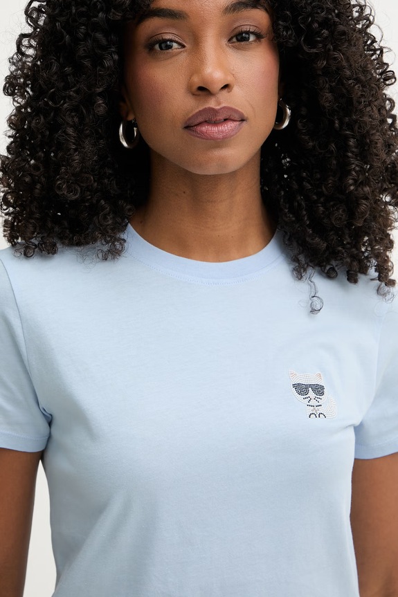 Karl Lagerfeld tricou din bumbac Ikonik Mini Choupette Rs Tee albastru 216W1730.51