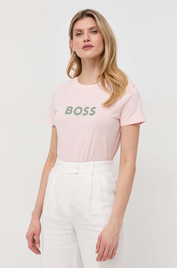 BOSS t-shirt bawełniany nadruk różowy 50468356