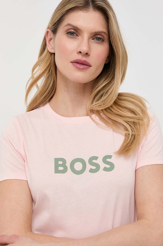 BOSS t-shirt bawełniany różowy 50468356