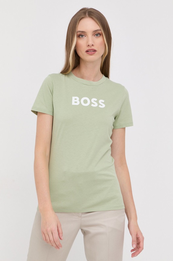 BOSS t-shirt bawełniany 50468356 nadruk zielony 50468356