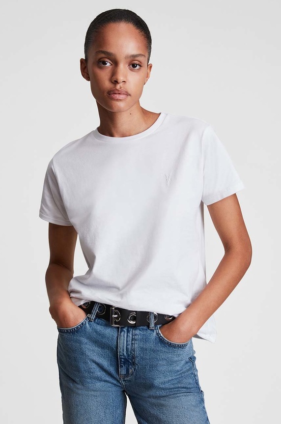 AllSaints bombažna majica Okrogel bela WM248W