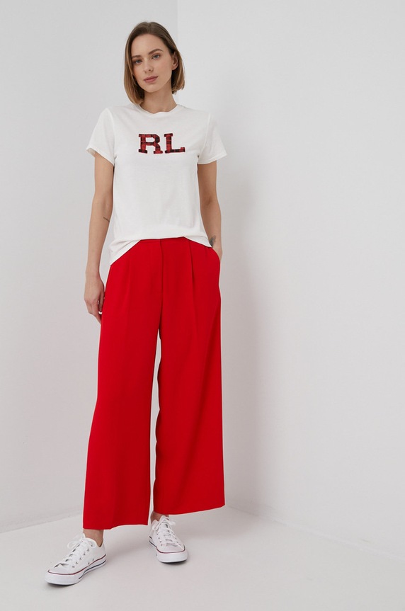 Bavlněné tričko Polo Ralph Lauren kulatý béžová 211846856001
