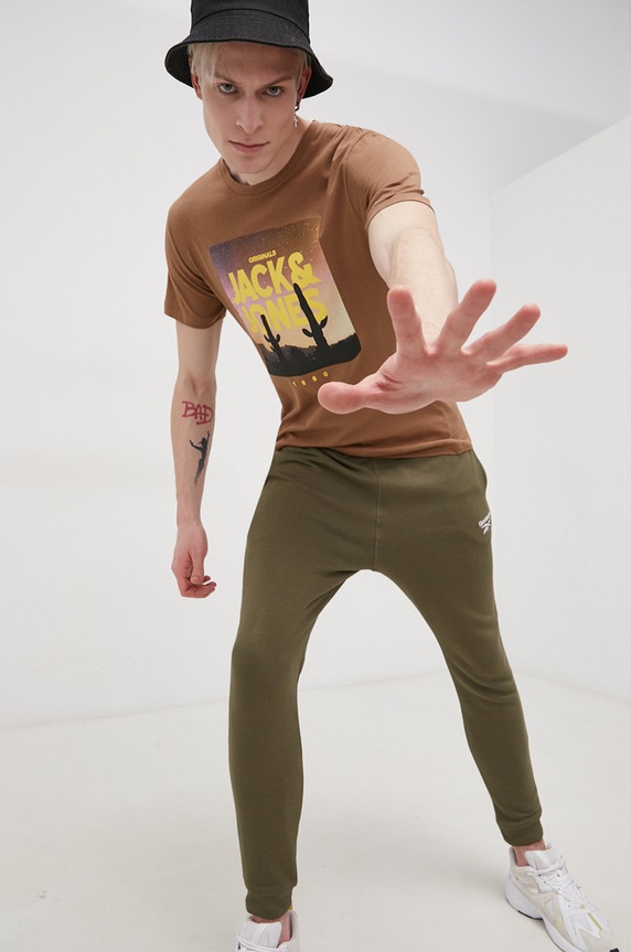 Pamučna majica Jack & Jones print smeđa 12200159