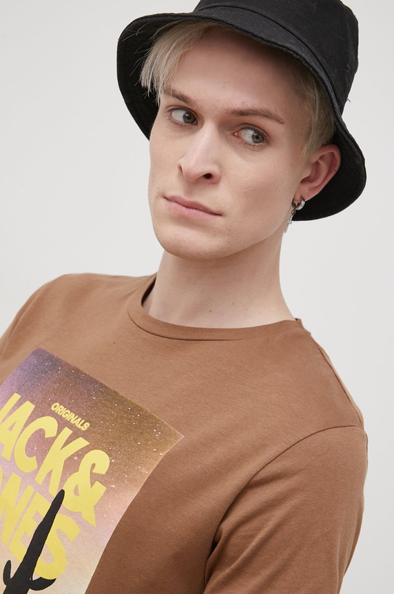 Pamučna majica Jack & Jones smeđa 12200159