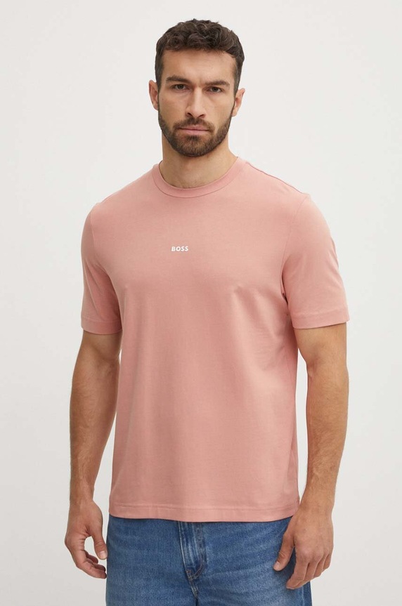 BOSS Orange T-shirt ανδρικό βαμβακερό TChup με ελαστάν ροζ 50473278
