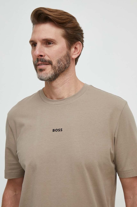 BOSS Orange t-shirt ανδρικό με βαμβάκι TChup με ελαστάν καφέ 50473278