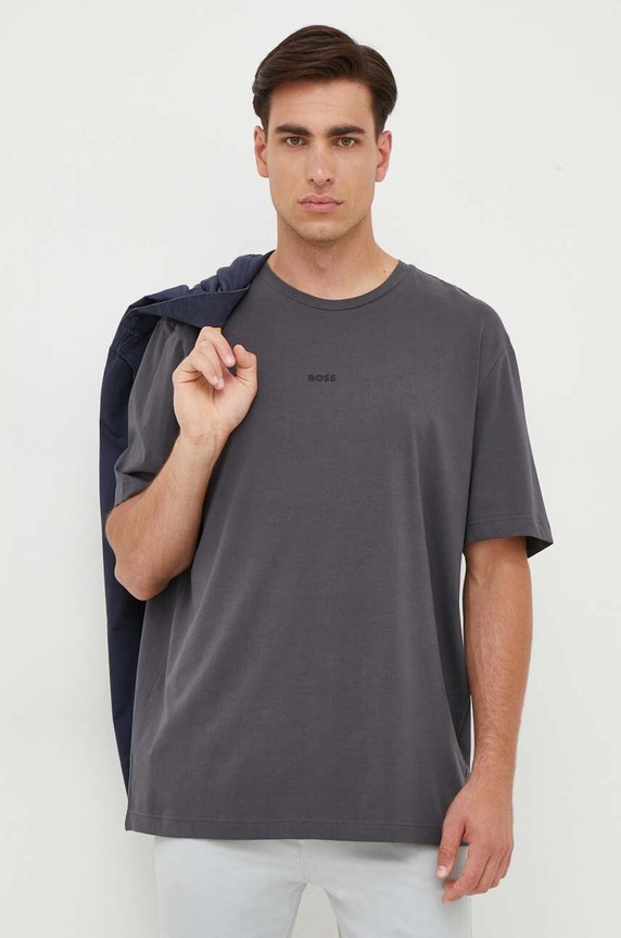 BOSS Orange T-shirt męski z bawełną TChup z elastanem szary 50473278