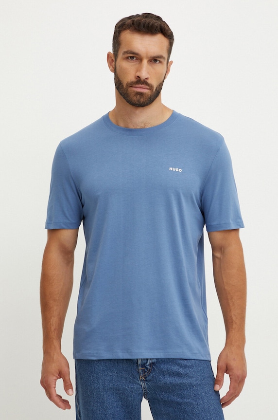 HUGO T-shirt męski bawełniany Dero222 50466158 niebieski SS26