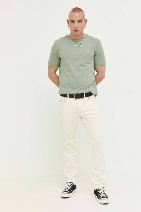 HUGO T-shirt męski bawełniany Dero222 50466158 zielony SS26