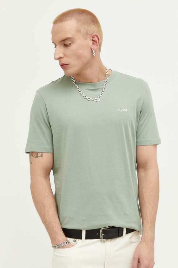HUGO T-shirt męski bawełniany Dero222 zielony 50466158