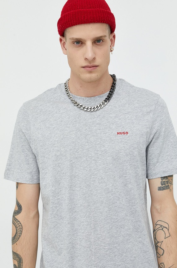 HUGO T-shirt męski bawełniany Dero222 szary 50466158