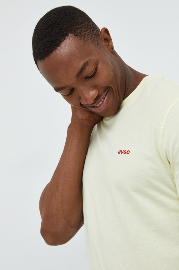 HUGO T-shirt męski bawełniany Dero222 beżowy 50466158