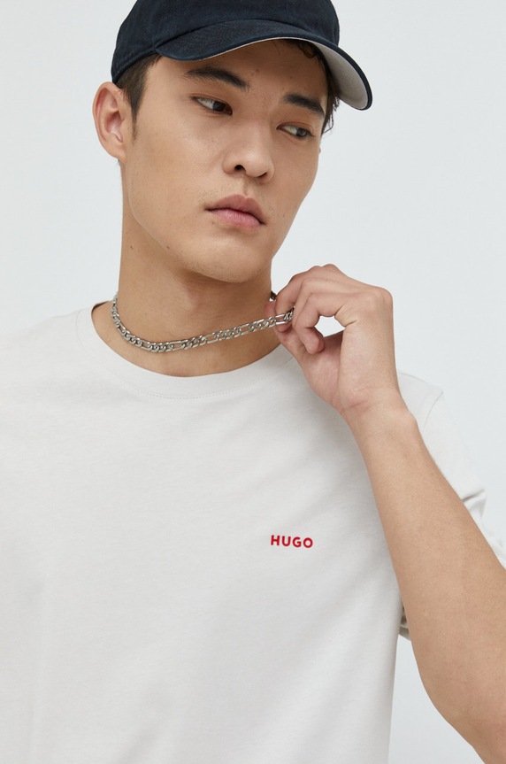 HUGO T-shirt męski bawełniany Dero222 bawełna beżowy 50466158
