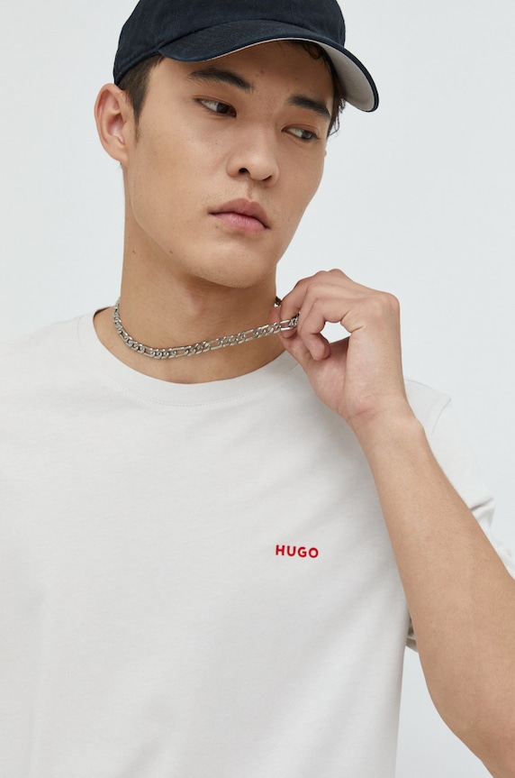 HUGO T-shirt męski bawełniany Dero222 bawełna beżowy 50466158