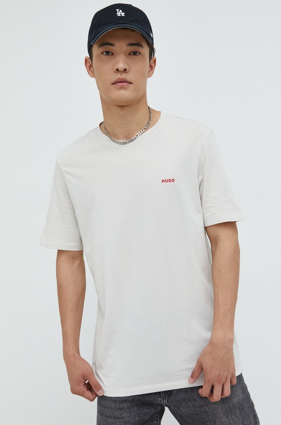 HUGO T-shirt męski bawełniany Dero222 beżowy 50466158