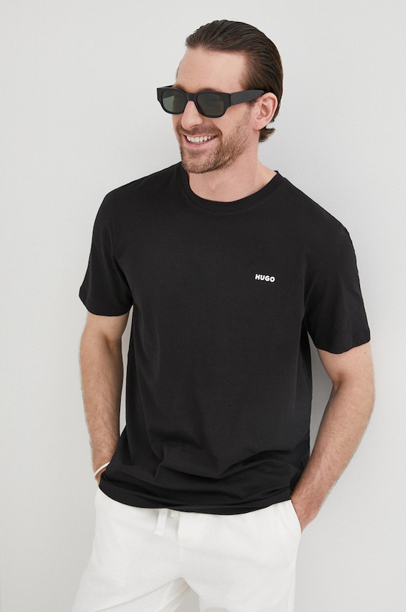 HUGO T-shirt męski bawełniany Dero222 50466158 czarny SS26
