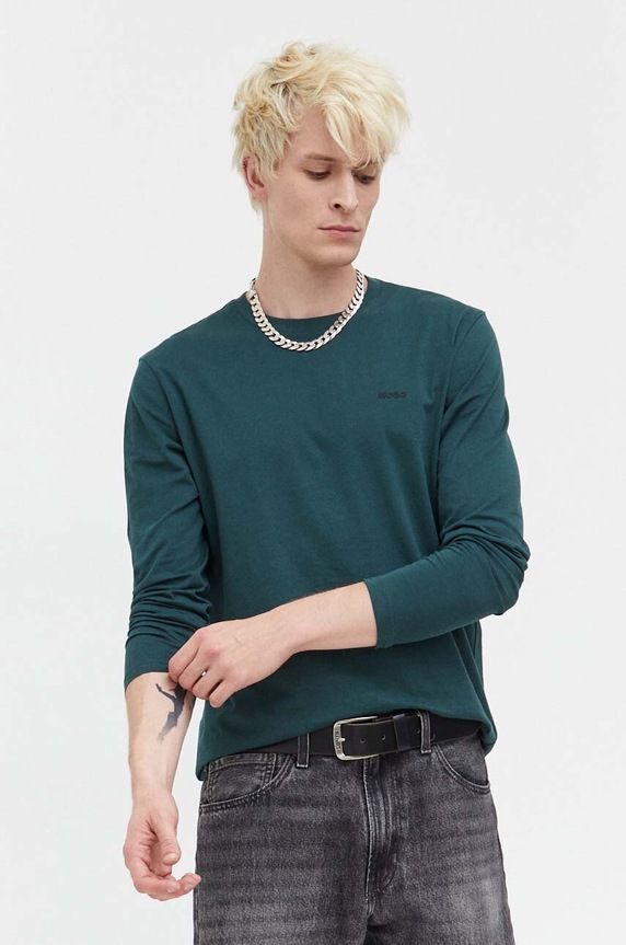 HUGO longsleeve bawełniany zielony 50466159