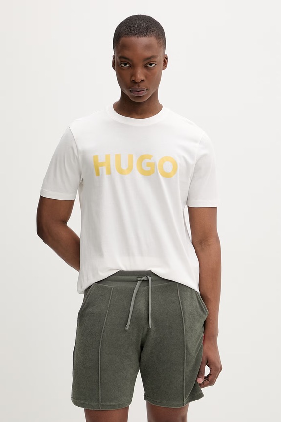 HUGO T-shirt męski bawełniany Dulivio beżowy 50467556
