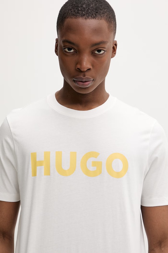 HUGO T-shirt męski bawełniany Dulivio beżowy 50467556