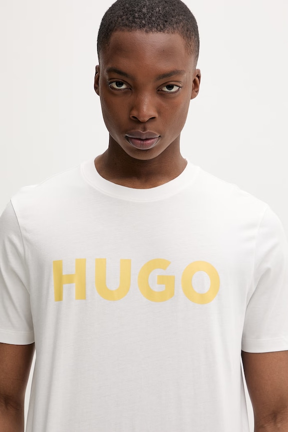 HUGO T-shirt męski bawełniany Dulivio beżowy 50467556