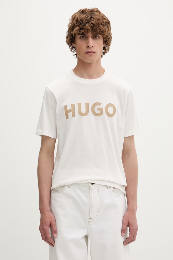 HUGO tričko pánske bavlnené Dulivio béžová 50467556