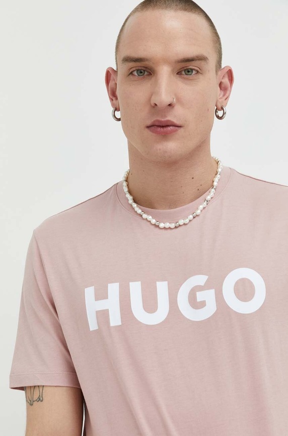 HUGO T-shirt męski bawełniany Dulivio różowy 50467556
