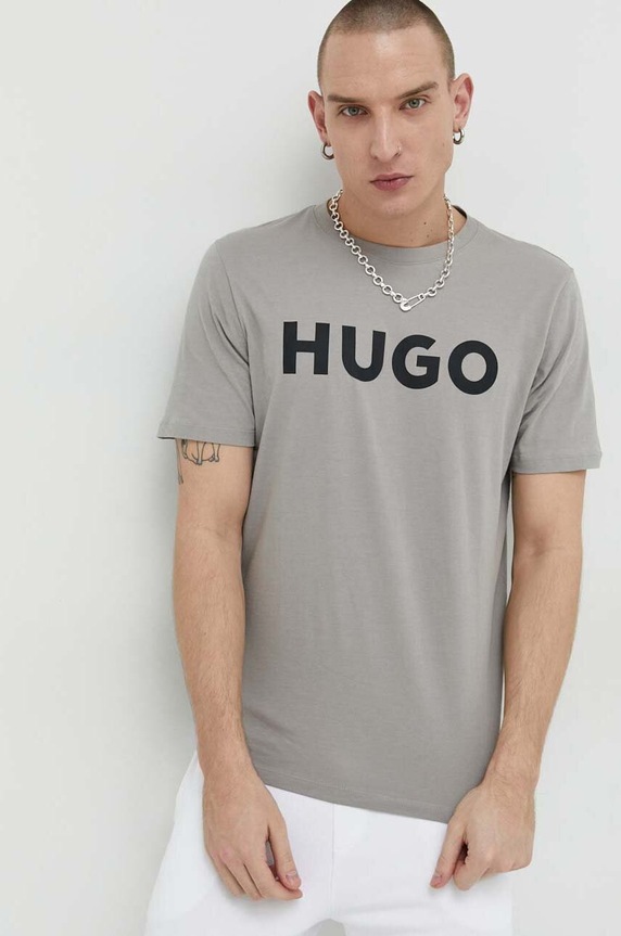 HUGO T-shirt męski bawełniany Dulivio szary 50467556