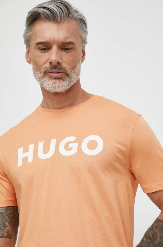 Odzież HUGO T-shirt męski bawełniany Dulivio 50467556 pomarańczowy