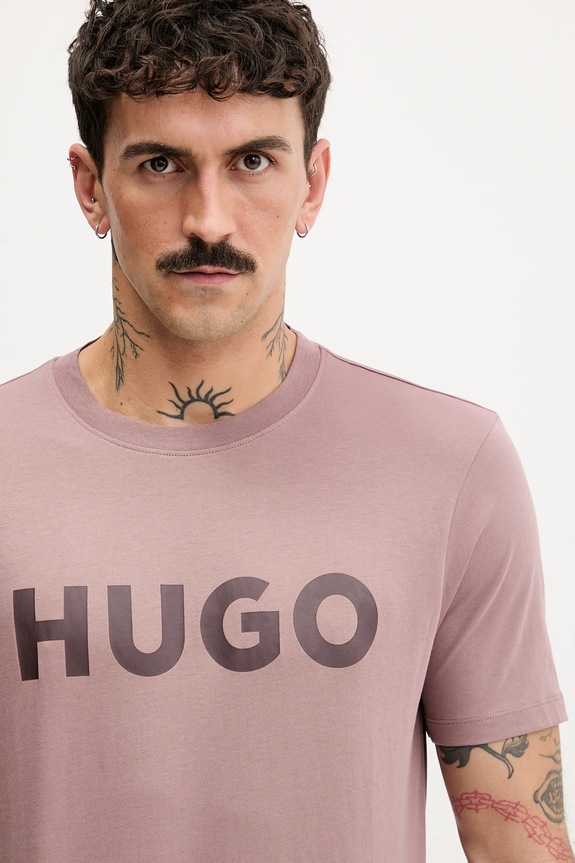 HUGO T-shirt męski bawełniany Dulivio różowy 50467556