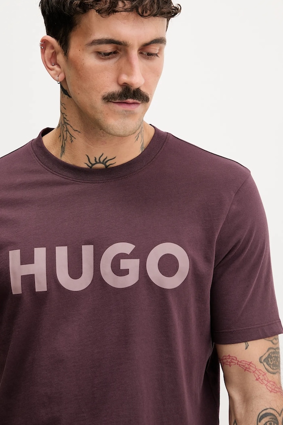 HUGO T-shirt męski bawełniany Dulivio fioletowy 50467556
