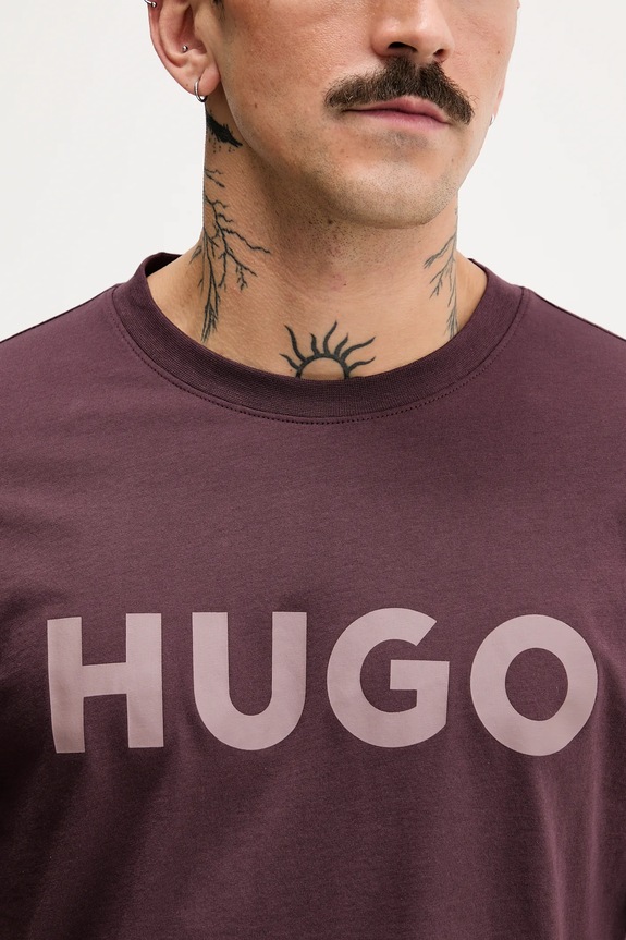 HUGO T-shirt męski bawełniany Dulivio 50467556 fioletowy
