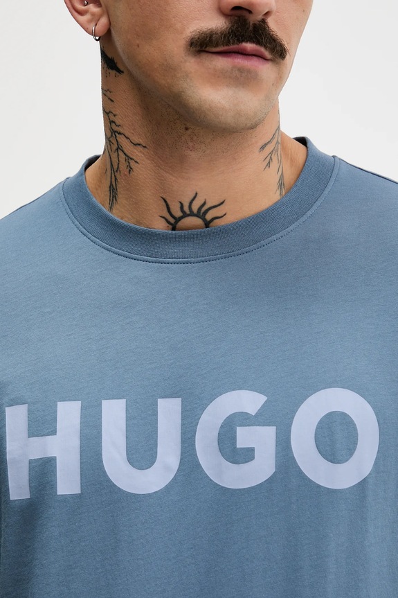 HUGO T-shirt męski bawełniany Dulivio 50467556 turkusowy