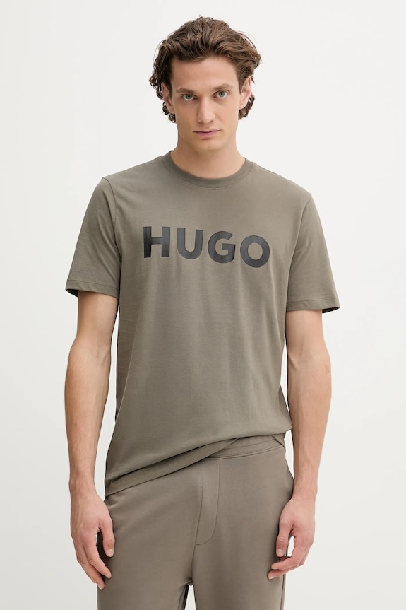 HUGO T-shirt męski bawełniany Dulivio nadruk zielony 50467556