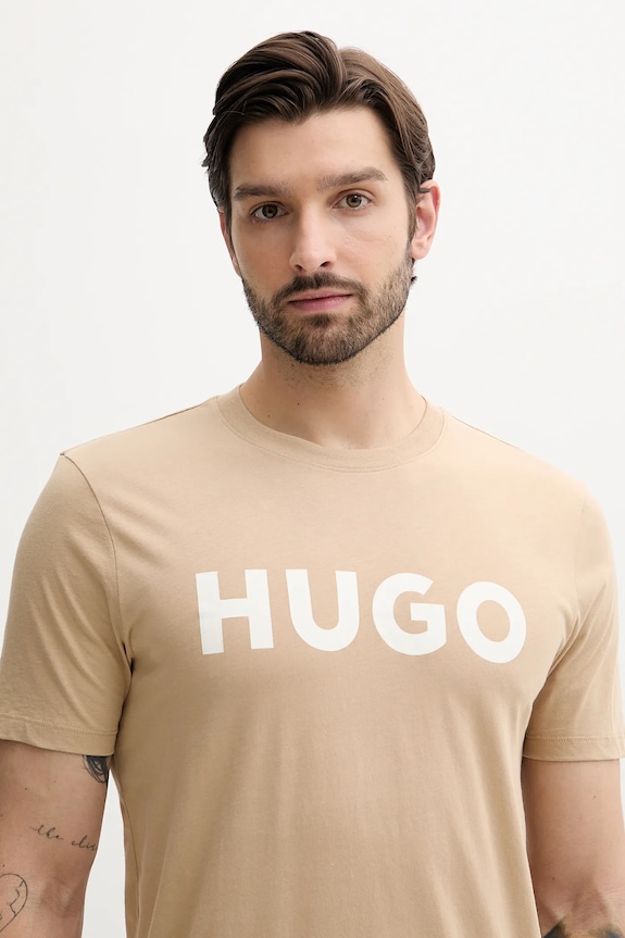 Odzież HUGO T-shirt męski bawełniany Dulivio 50467556 beżowy