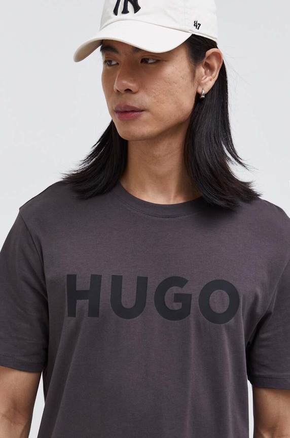 HUGO T-shirt męski bawełniany Dulivio nadruk szary 50467556
