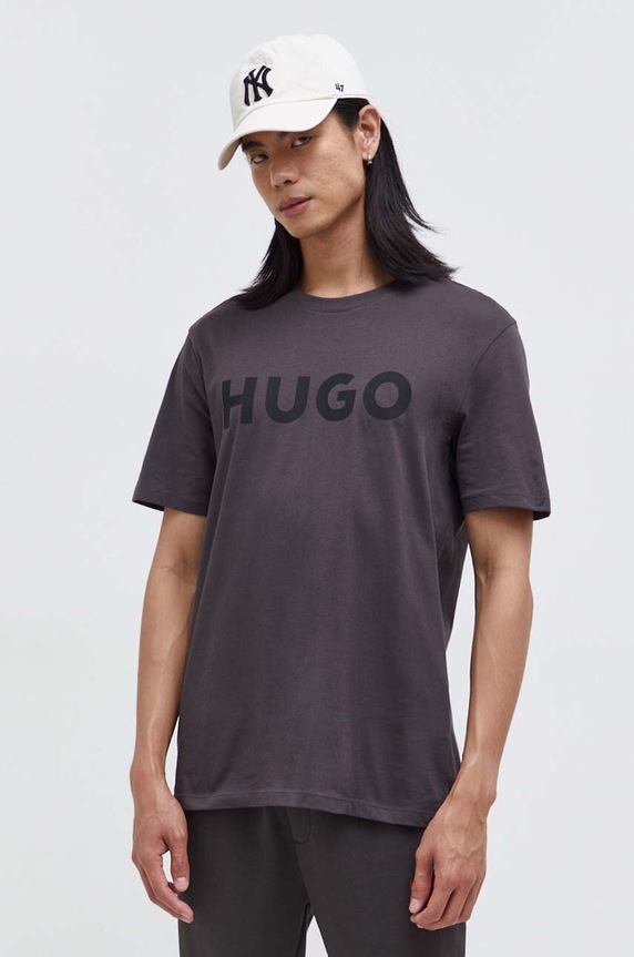 HUGO T-shirt męski bawełniany Dulivio szary 50467556