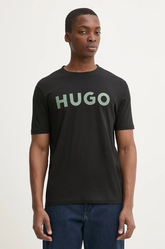 HUGO T-shirt męski bawełniany Dulivio nadruk czarny 50467556