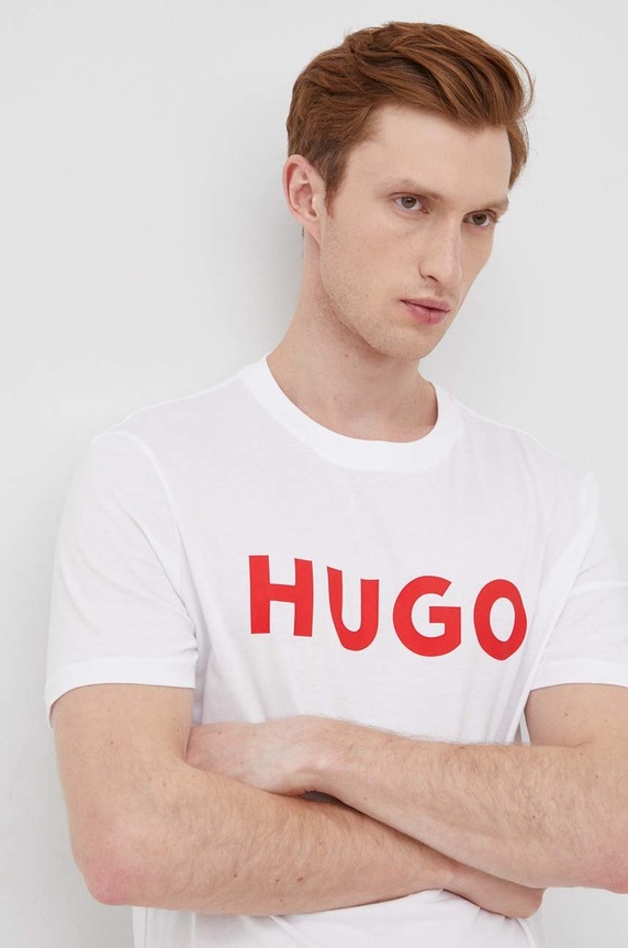 HUGO T-shirt męski bawełniany Dulivio nadruk biały 50467556