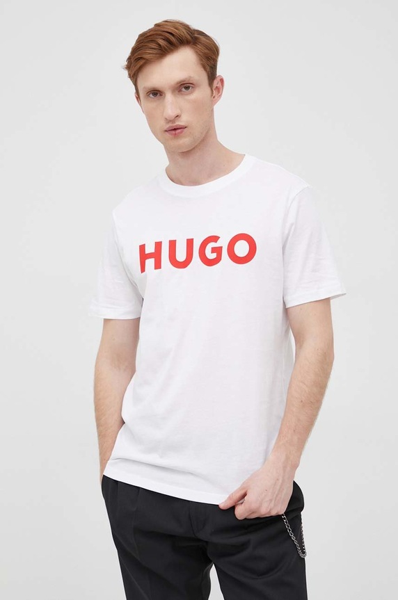 HUGO T-shirt męski bawełniany Dulivio biały 50467556