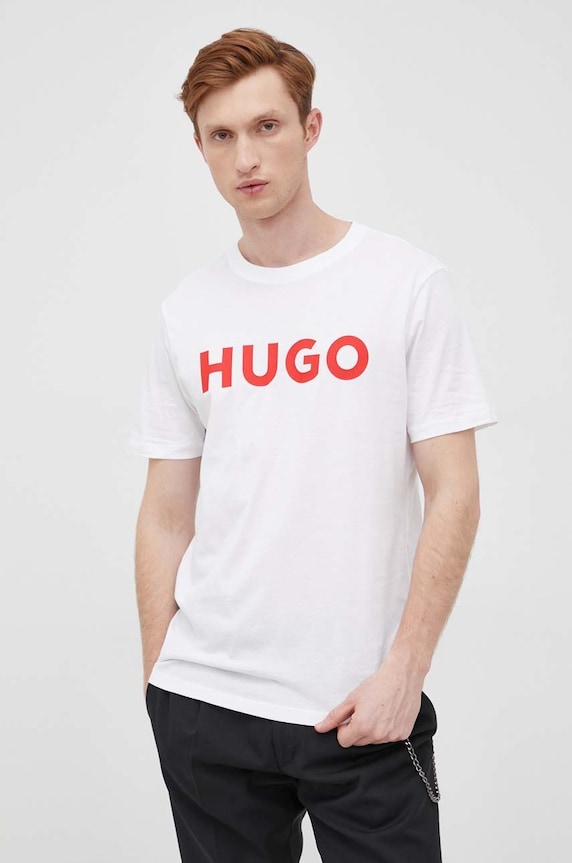 HUGO T-shirt męski bawełniany Dulivio biały 50467556