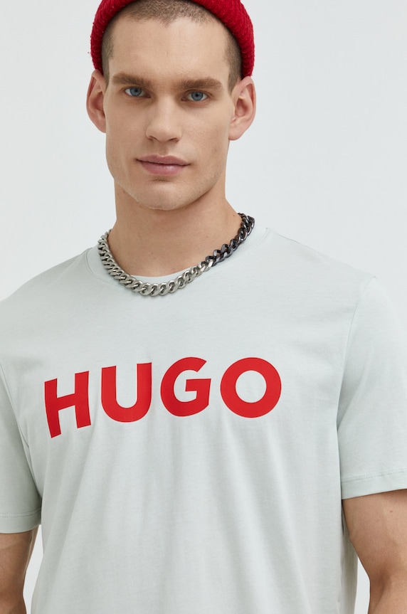 HUGO T-shirt męski bawełniany Dulivio zielony 50467556