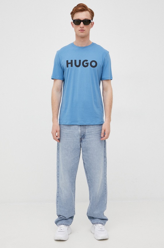 HUGO T-shirt męski bawełniany Dulivio 50467556 niebieski AA00