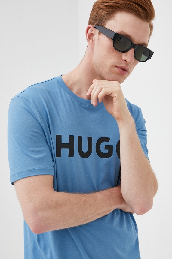 HUGO T-shirt męski bawełniany Dulivio niebieski 50467556