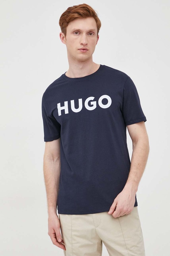 HUGO T-shirt męski bawełniany Dulivio granatowy 50467556