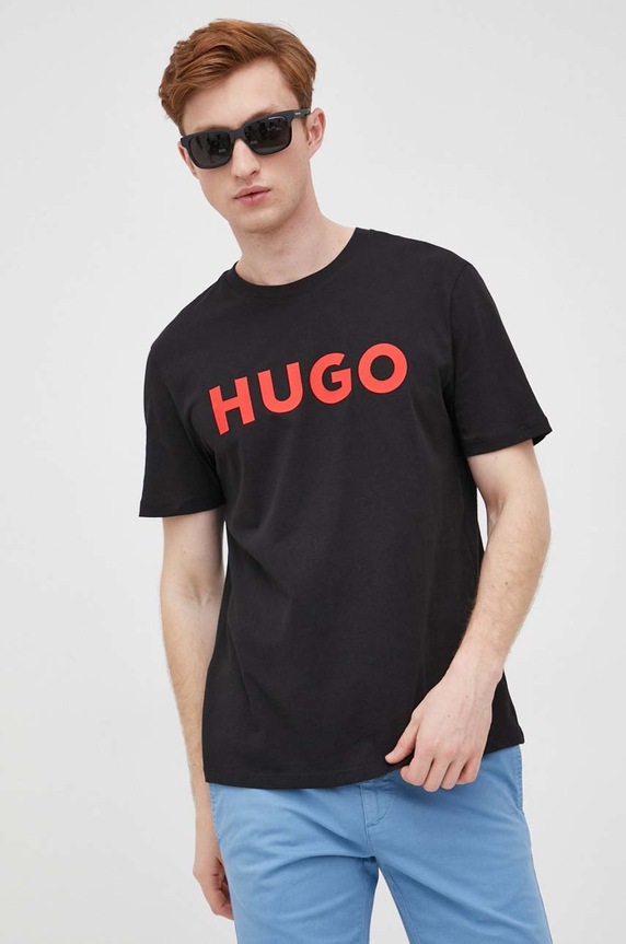 HUGO T-shirt męski bawełniany Dulivio nadruk czarny 50467556