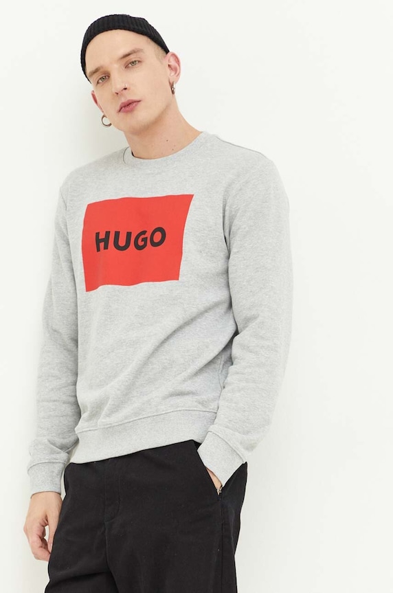 Βαμβακερή μπλούζα HUGO γκρί 50467944