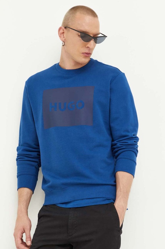 Bavlněná mikina HUGO bez kapuce modrá 50467944